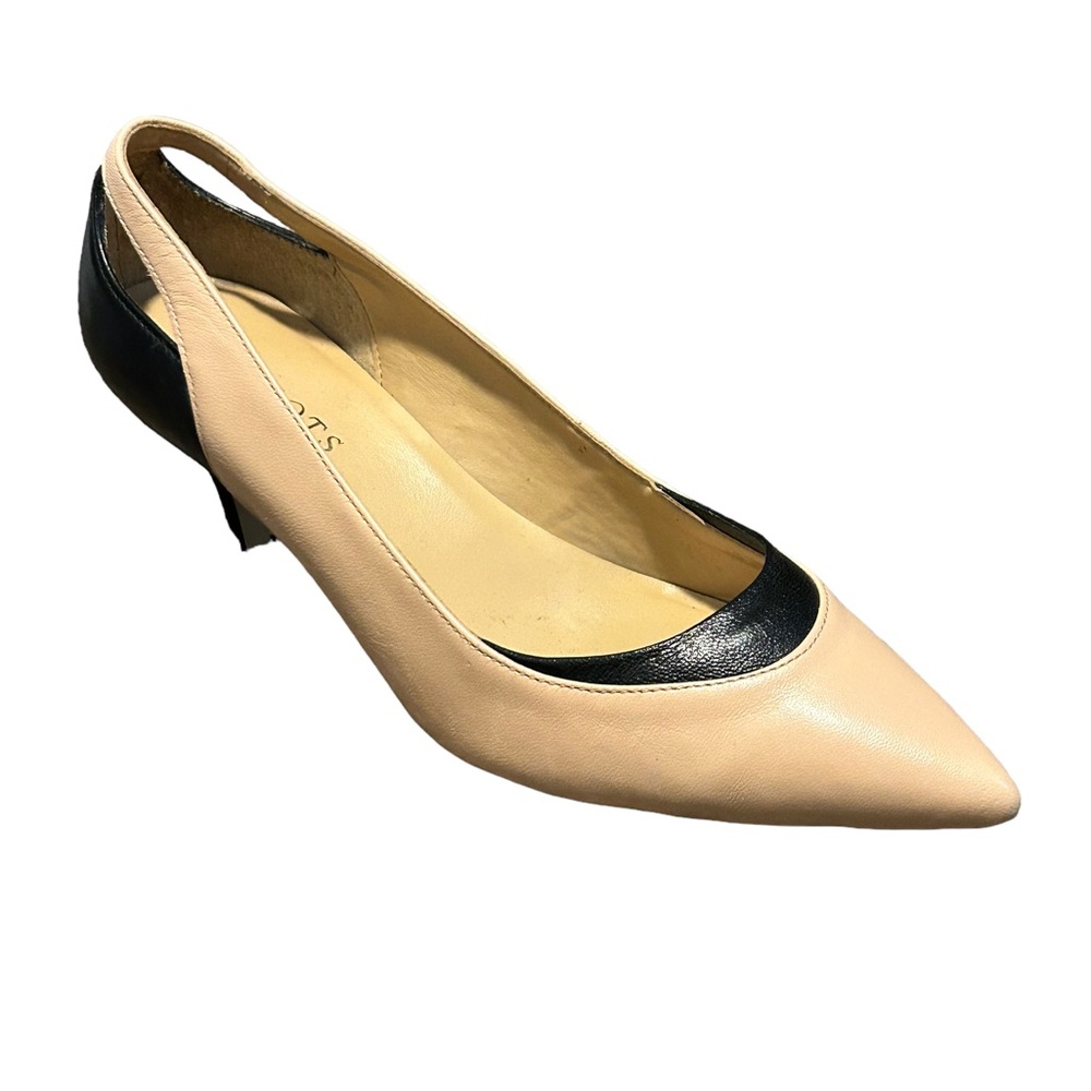 TALBOTS Women's Leather Pink & Navy Blue Point Toe Kitten Heel-Size 6.5